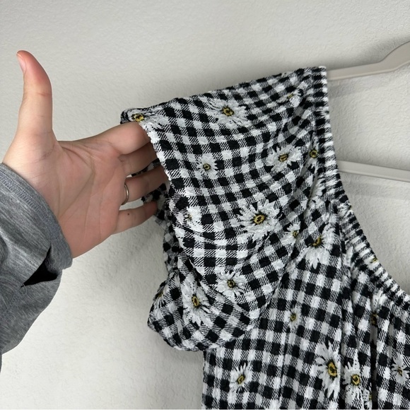 Torrid Black White Checkered Mini Textured Knit Puff Sleeve Skater Dress Size 2X - Picture 2 of 6